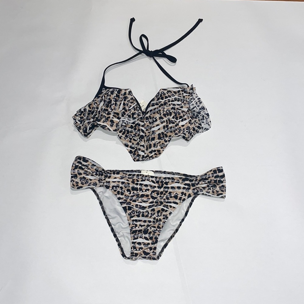 Multicolor Victoria's Secret Animal Print Ruffle Bikini Set